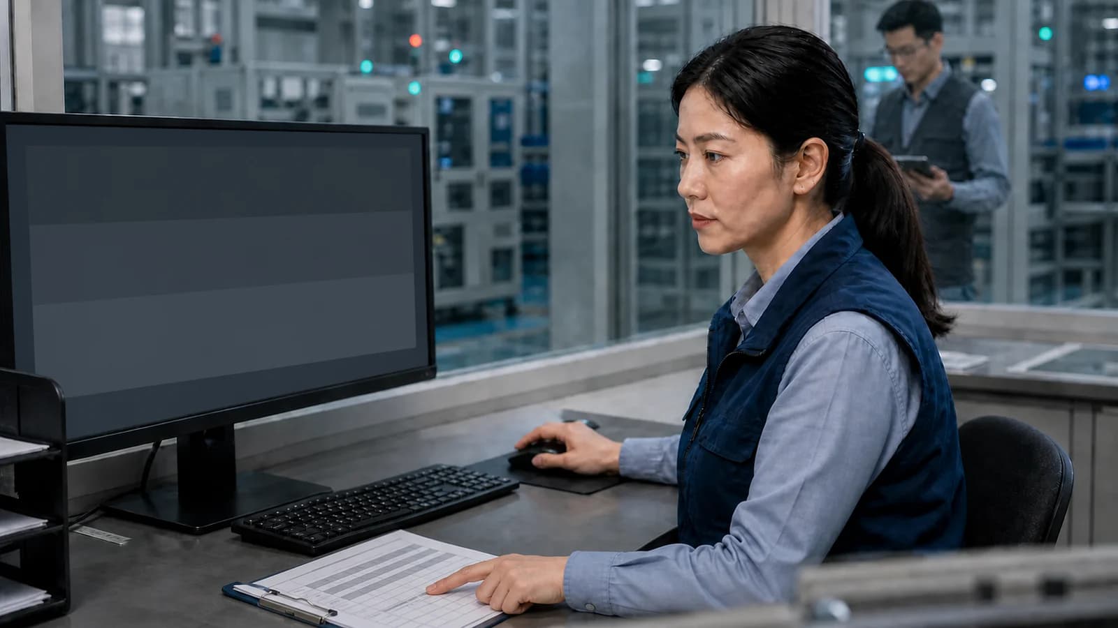 生管人員在製造現場整理不同格式客戶訂單，準備依企業規則拆單